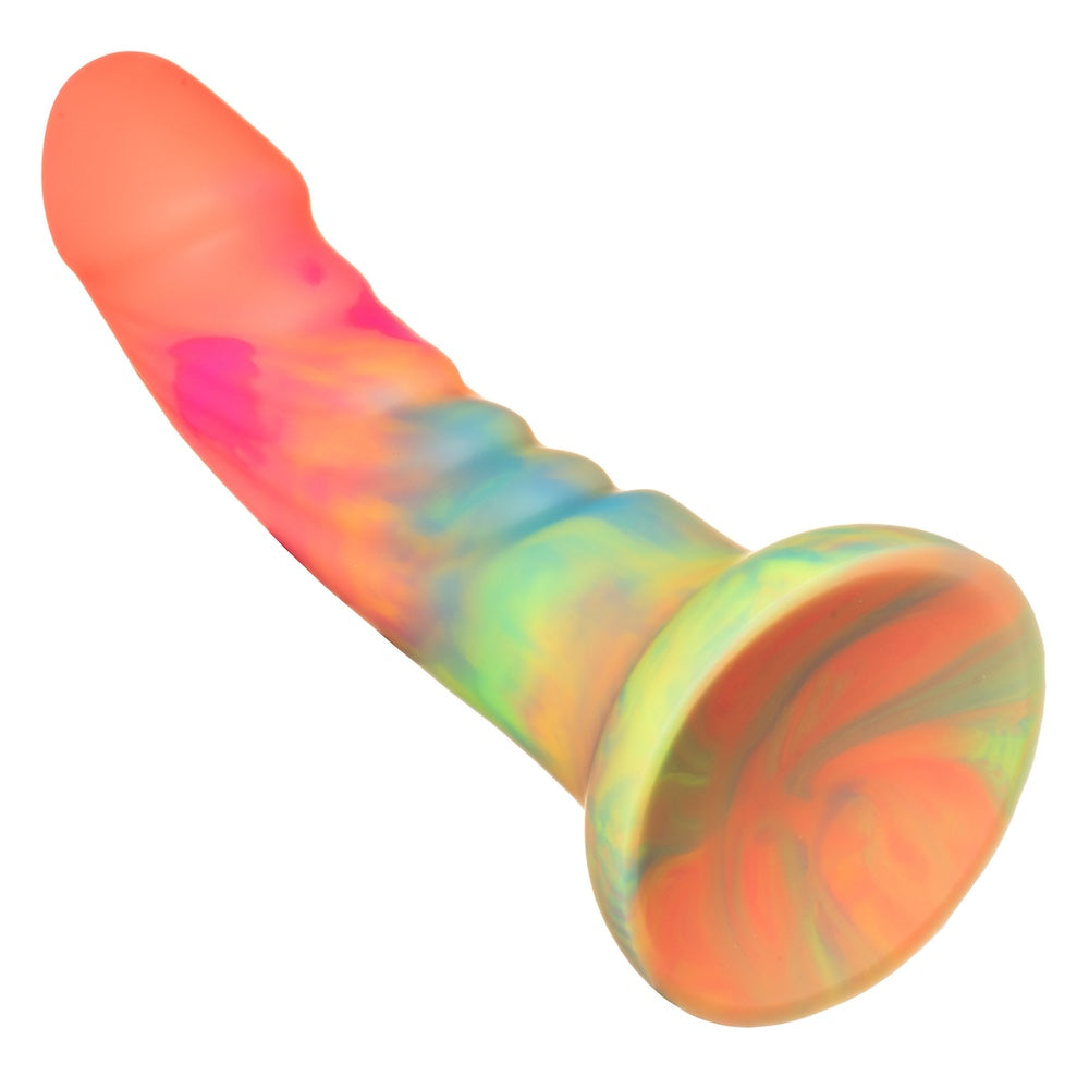 6" Tease Ribbed Silicone Dildo - Rainbow Tie Dye