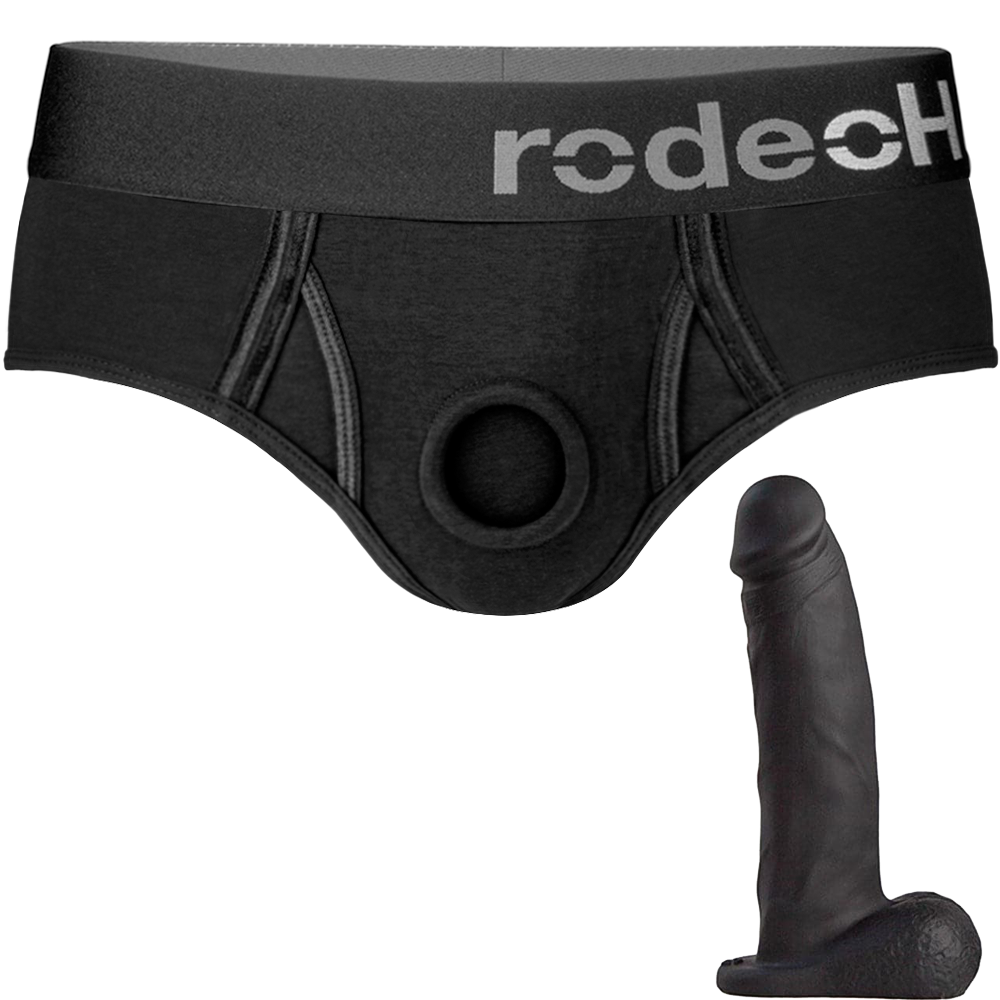 Black Brief+ Harness & 5.75" Realistic Dildo - PACKAGE DEAL