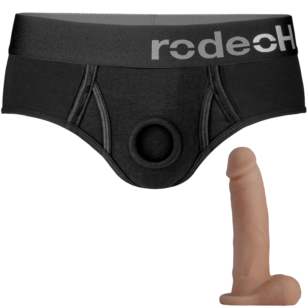 Black Brief+ Harness & 5.75" Realistic Dildo - PACKAGE DEAL