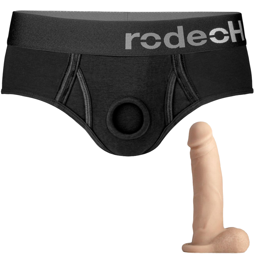Black Brief+ Harness & 5.75" Realistic Dildo - PACKAGE DEAL