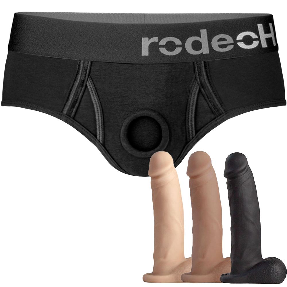 Black Brief+ Harness & 5.75" Realistic Dildo - PACKAGE DEAL