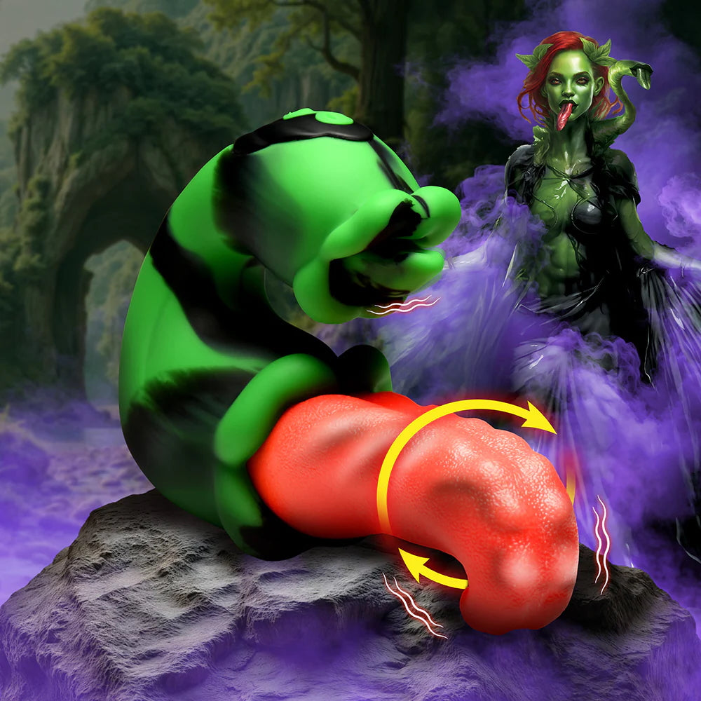Creature cocks green, black and red dual tongue and mouth dual stimulation fantasy vibrator