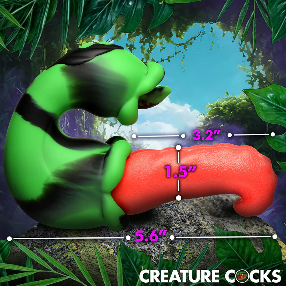 Creature cocks green, black and red dual tongue and mouth dual stimulation fantasy vibrator with dimensions