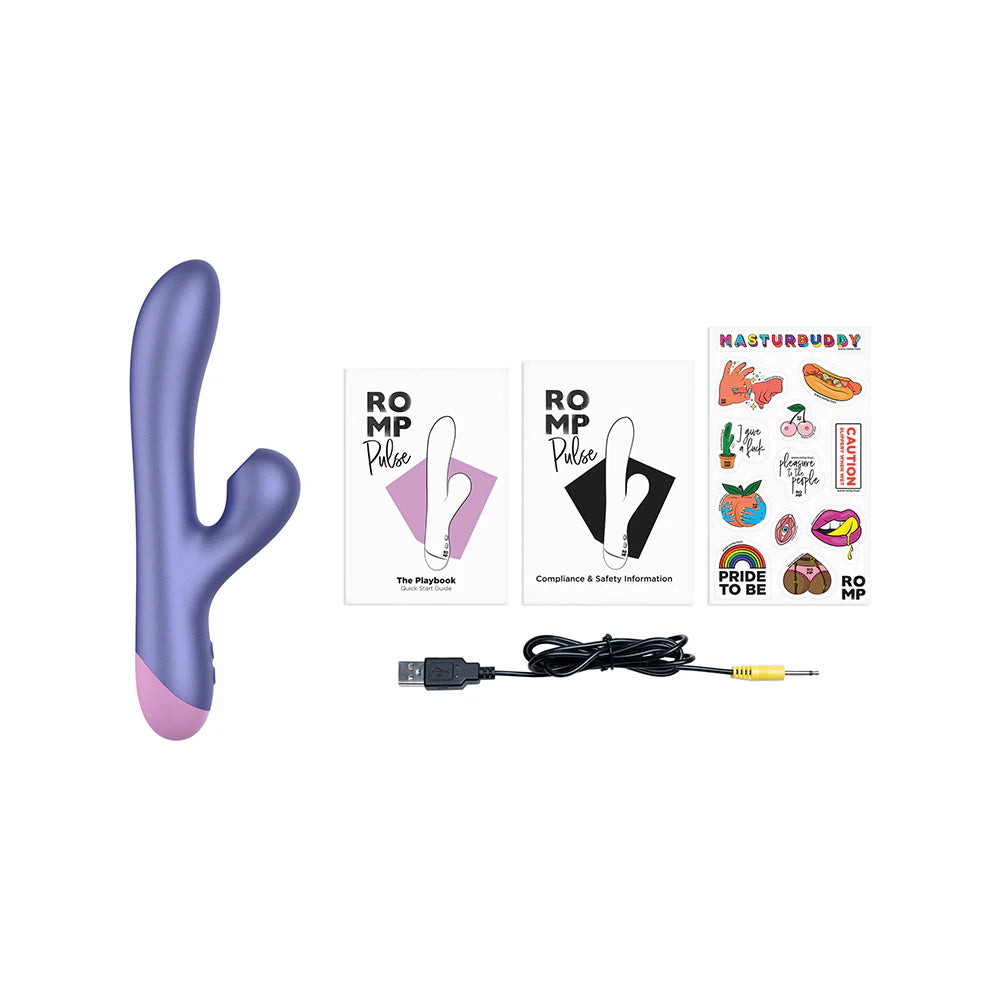 ROMP Pulse Rechargeable Silicone Rabbit Vibrator with Pleasure Air - Purple/Pink