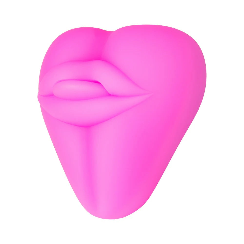 Kissi + Puck - Silicone Lips & Tongue Vibrating Dildo Cushion Grinder - Hot Pink