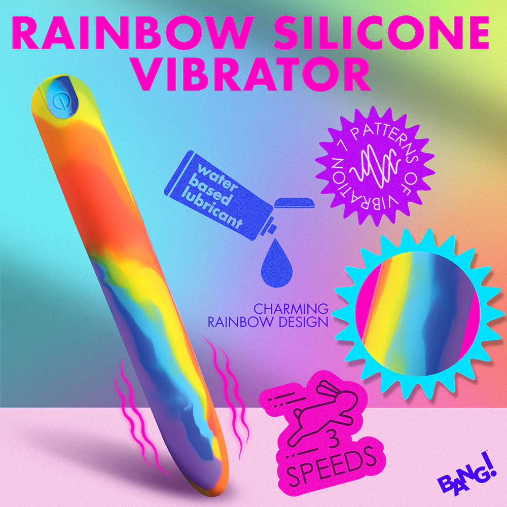 Bang! Rainbow Rechargeable Silicone Vibrator - Rainbow Multicolor