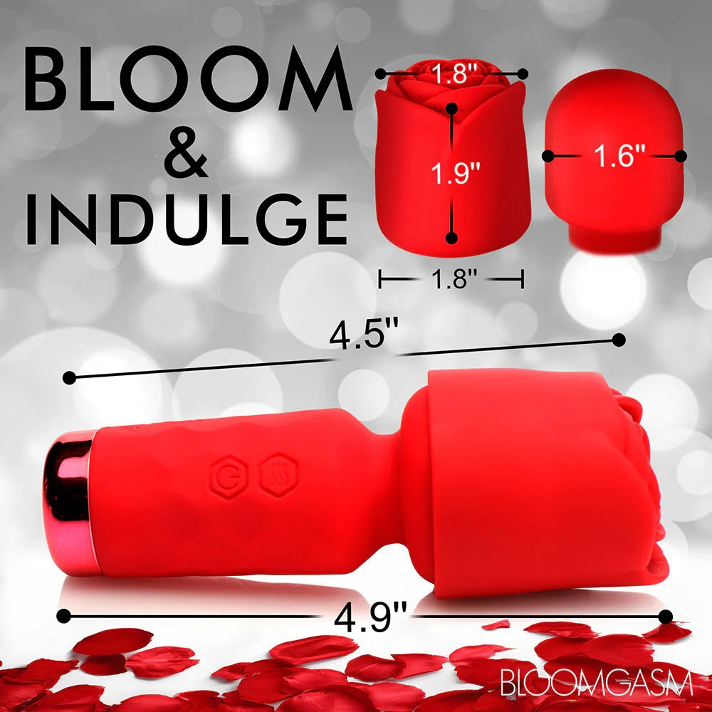 Red Pleasure Rose Mini Wand , with silicone rose cover dimensions