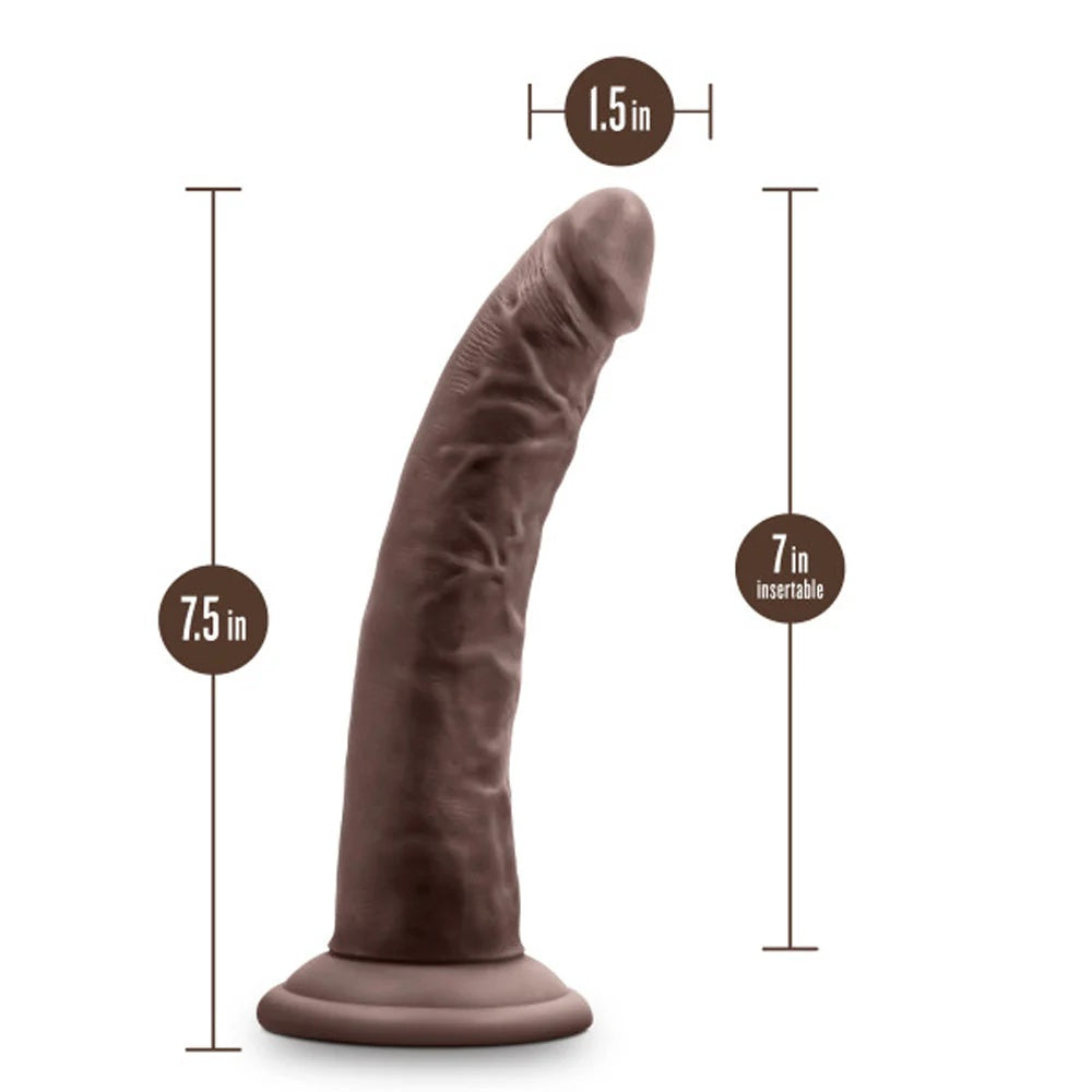 Chocolate Jack Sensafeel Slim dual density dildo with suction base from the side with dimensions