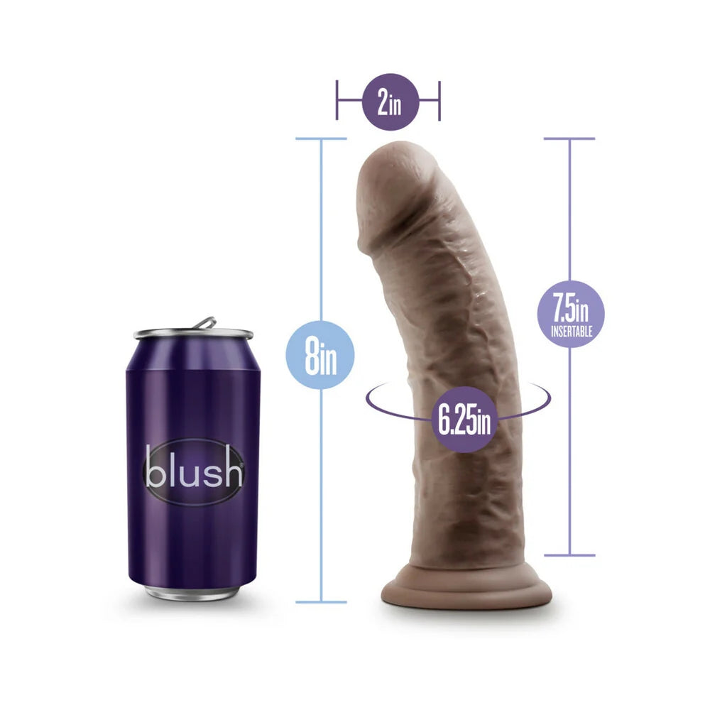 Chocolate Au Naturel Sensafeel 7.5 didld from the side, next to a standard soft drink can with dimensions
