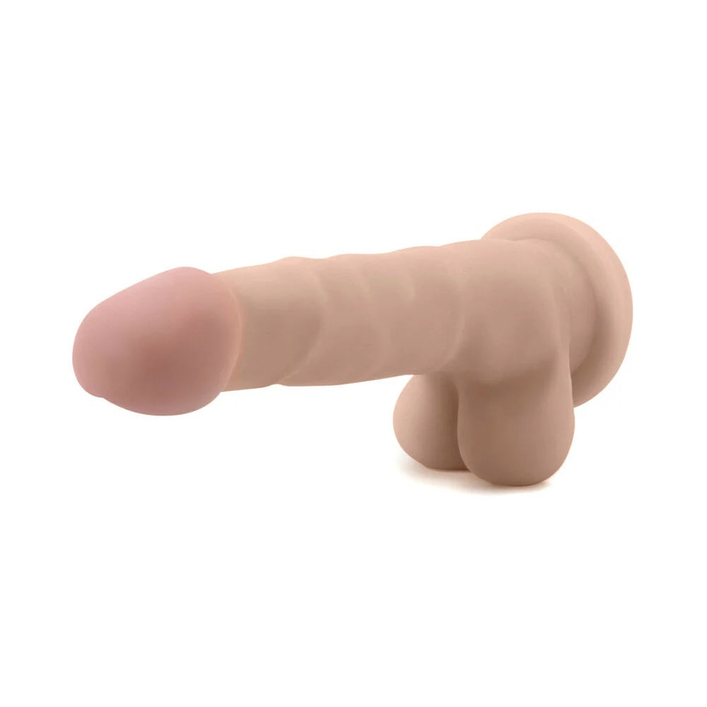 Au Naturel Sam flexible shaft TPE realistic dildo with balls in vanilla horizontal to the ground with balls n o
