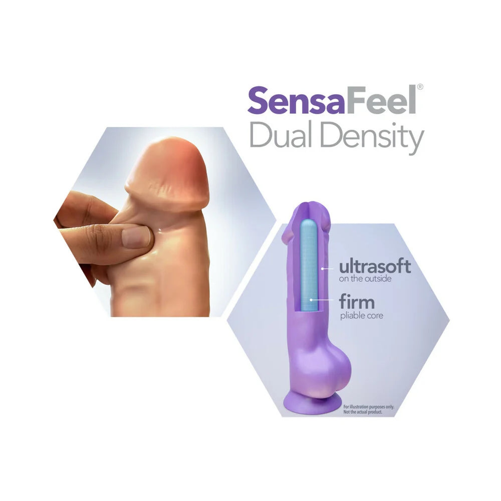 Au Naturel flexible shaft Sensafeel dual TPE realistic dildo zoomed in texture and graphic of dildo layers