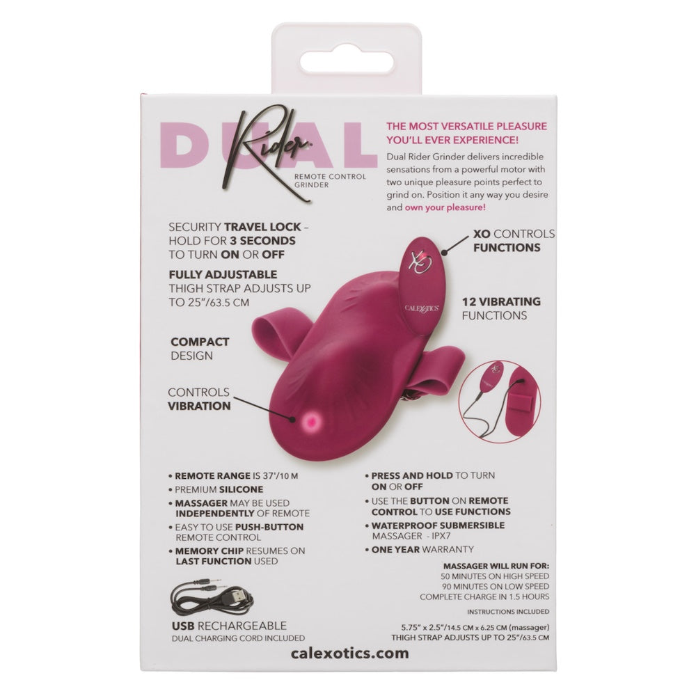 Cal exotics dual rider silicone vibrating grinding pad packaging from the back