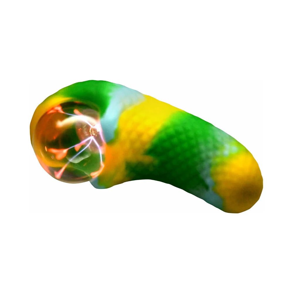 Electric Eye Green and Yellow plasma Creature Cocks Silicone Vibrator with plasma eye to show light up feature from the front