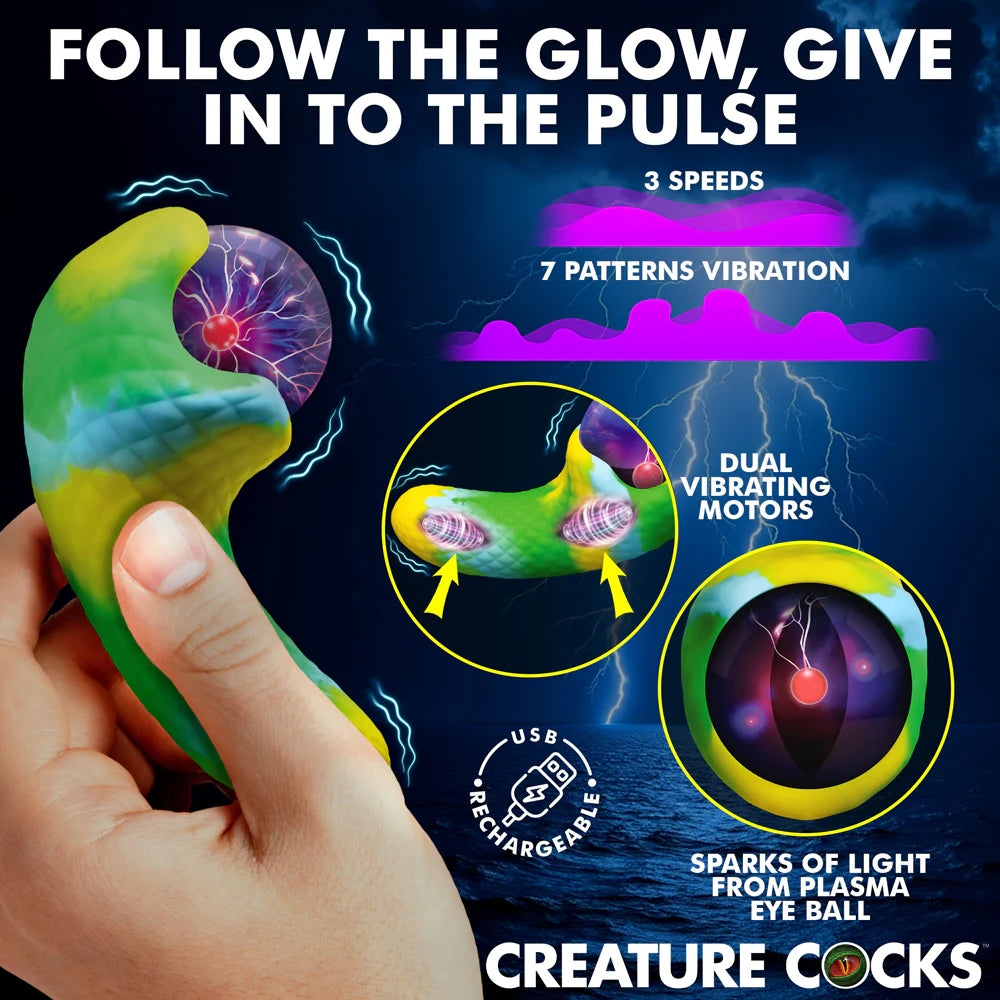 Electric Eye Green and Yellow plasma Creature Cocks Silicone Vibrator with graphic features display