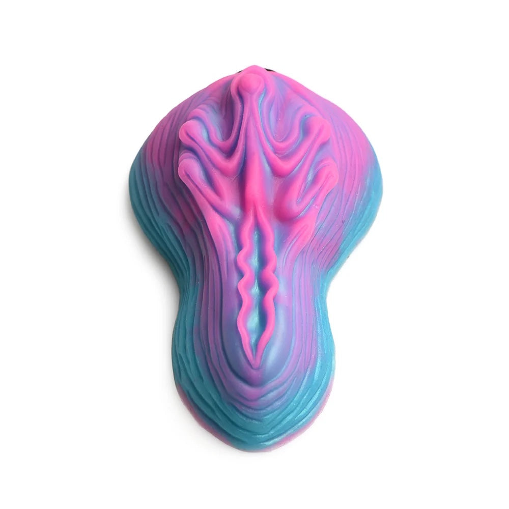 Creature Cocks Vulvaron pink and blue silicone vulva- like fantasy vibrating rechargeable remote controlled silicone grinder
