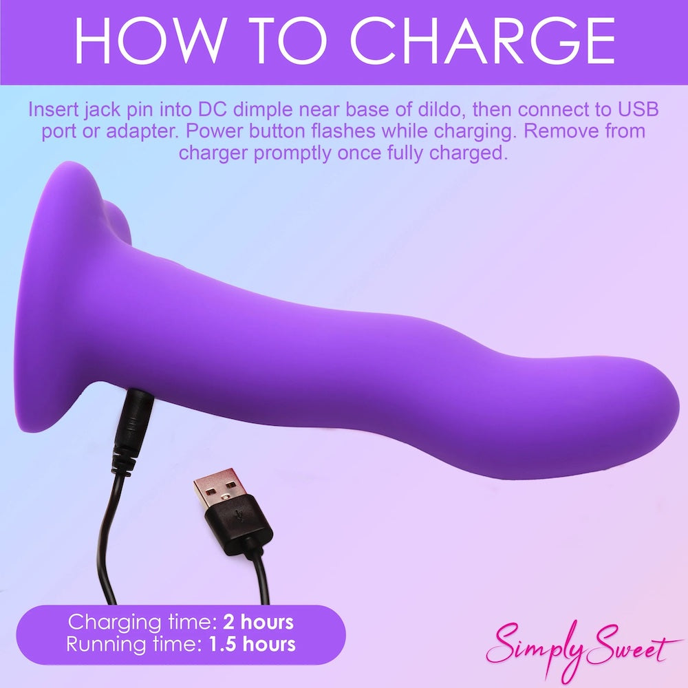 Simply Sweet 21X Vibrating Wavy Silicone Dildo with Remote Purple
