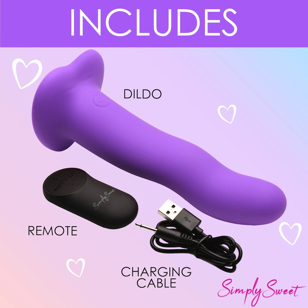 Simply Sweet 21X Vibrating Wavy Silicone Dildo with Remote Purple