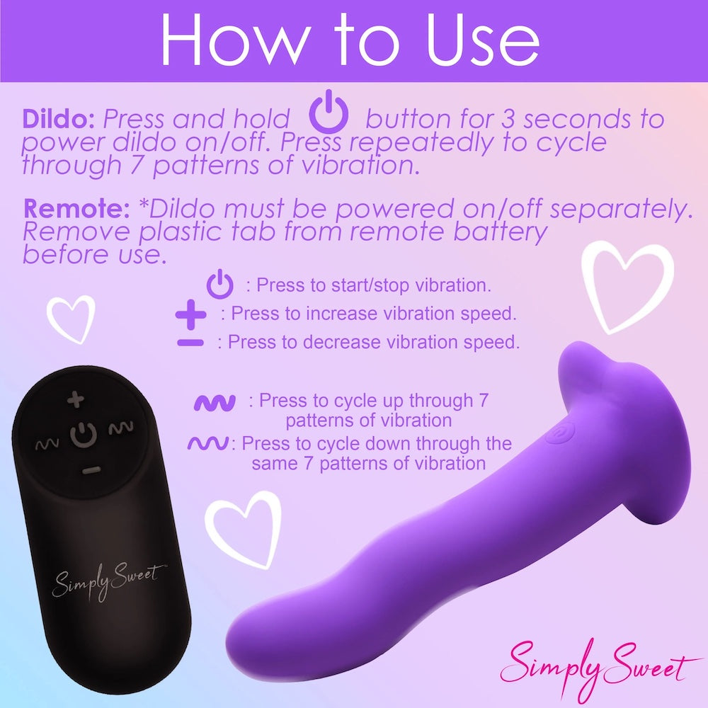 Simply Sweet 21X Vibrating Wavy Silicone Dildo with Remote Purple