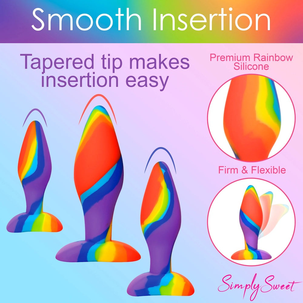 Simply Sweet Rainbow Silicone Butt Plugs Set of 3
