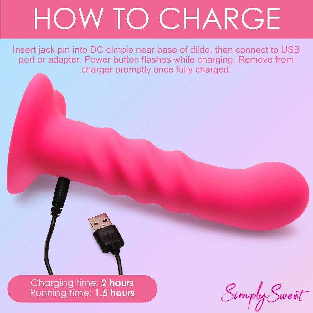 Curve Simply Sweet Ribbed Silicone Vibrating Remote Dildo in Red