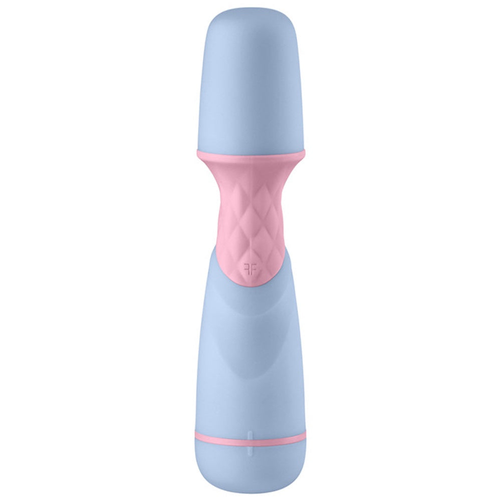 FemmeFun FFIX Mini Battery operated wand vibrator in blue from front