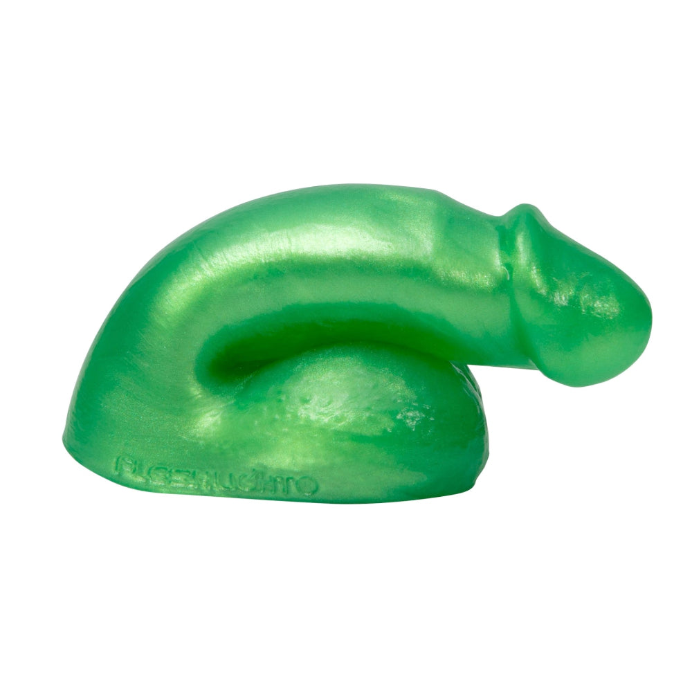 Green pearlescent Mr Limpy soft packer from the side
