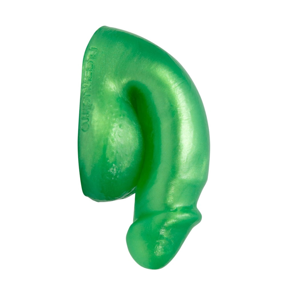 Green pearlescent Mr Limpy soft packer from the side