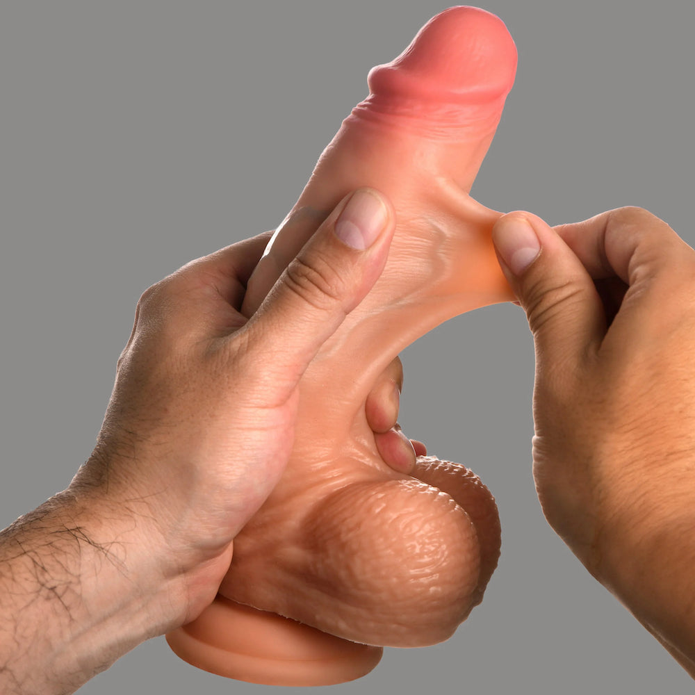 Jock Real Skin 8" silicone dual density sliding skin dildo with balls