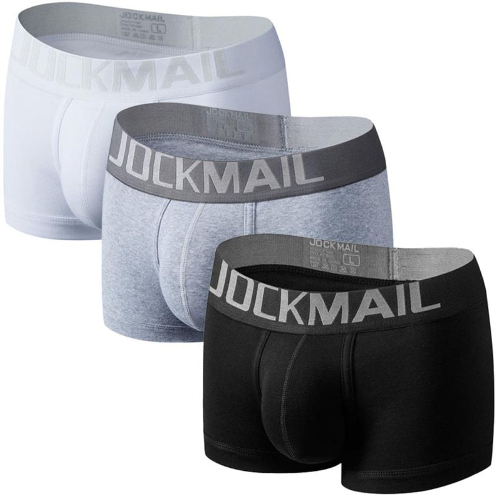 JockMail Boxer 3 Pack, with all three colors shown from front