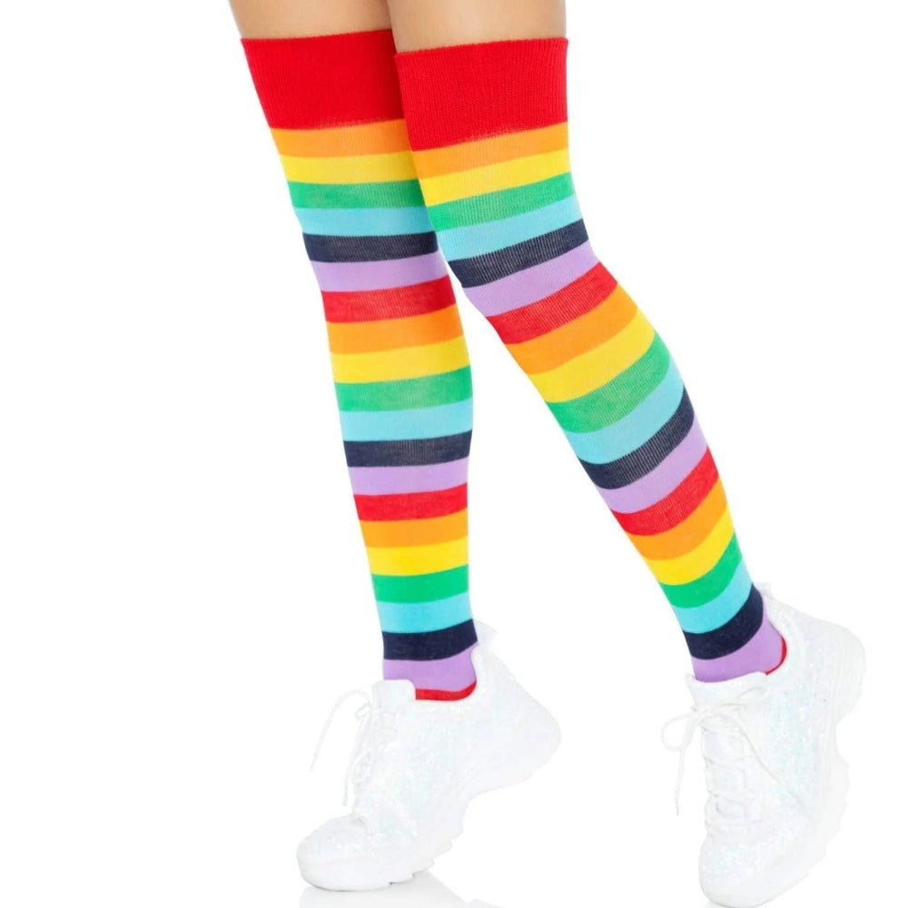 Cherry Rainbow Thigh High Socks