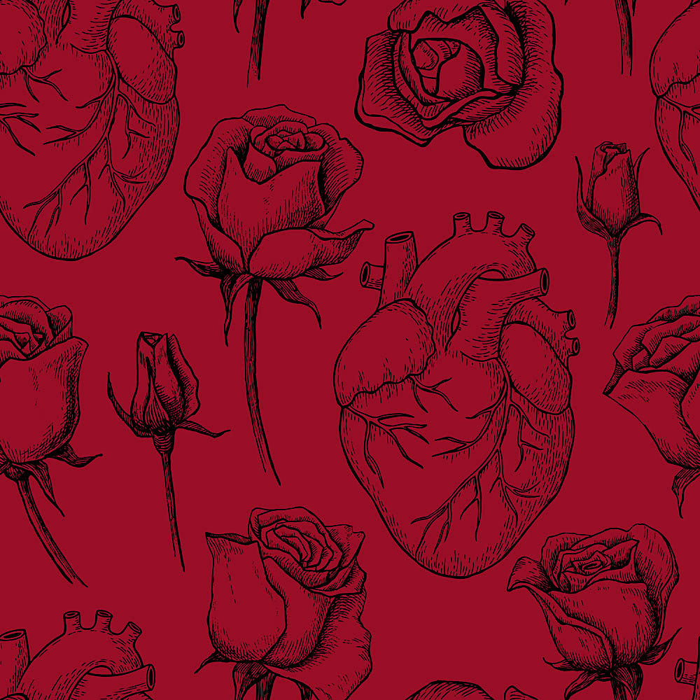 rodeoh pattern anatomical hearts and roses red