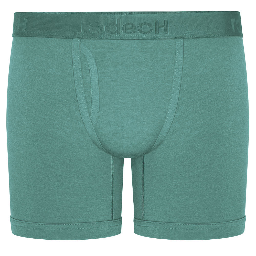 RodeoH 6" inseam Shift boxer brief gender neutral underwear in pacific teal with satin logo waistband