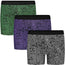 RodeoH Shift 6" inseam gender neutral Boxer brief geotmetric print multipack with black and white, black and purple, and black and green prints