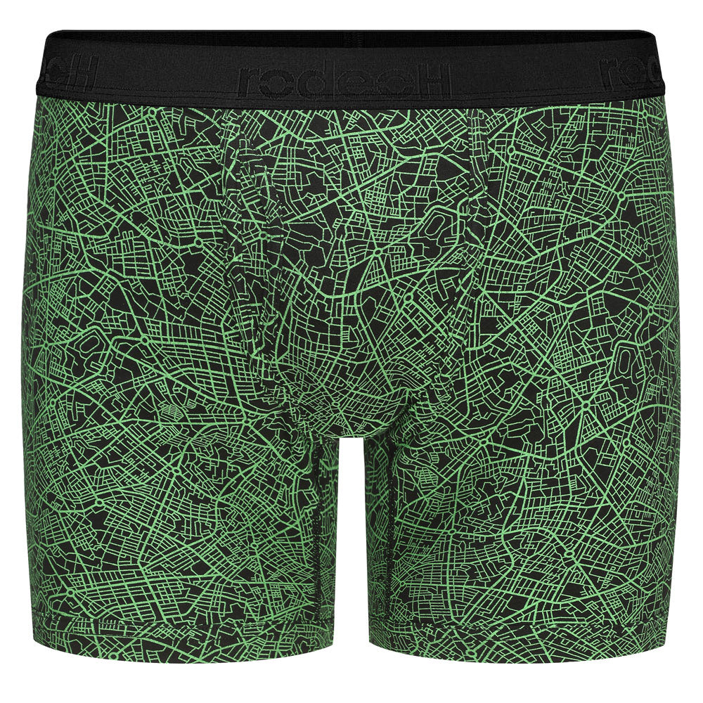 RodeoH Shift 6" inseam gender neutral Boxer brief geometric print in black and green print