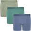 RodeoH 6" inseam Shift boxer brief gender neutral underwear multipack, with sage green, pacific teal, and slate blue with satin logo waistbands