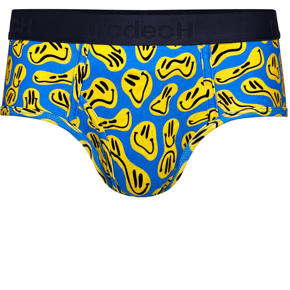 shift brief underwear black yellow and blue smiley