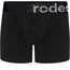 Black boxer-style harness with a circular O-ring at the front and the brand name 'Rodeoh' displayed on the waistband.