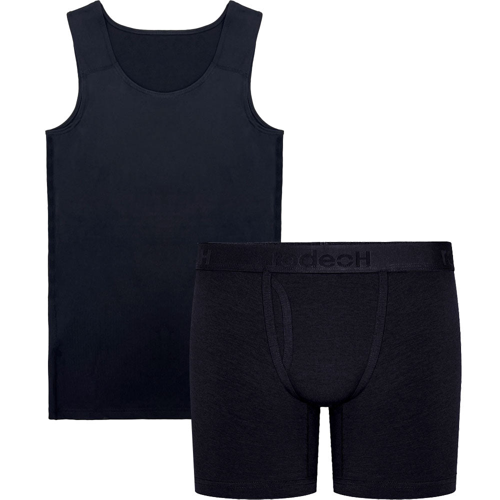 RodeoH Compression tank laid flat with Rodeoh Black shift boxer laid flat, from the front