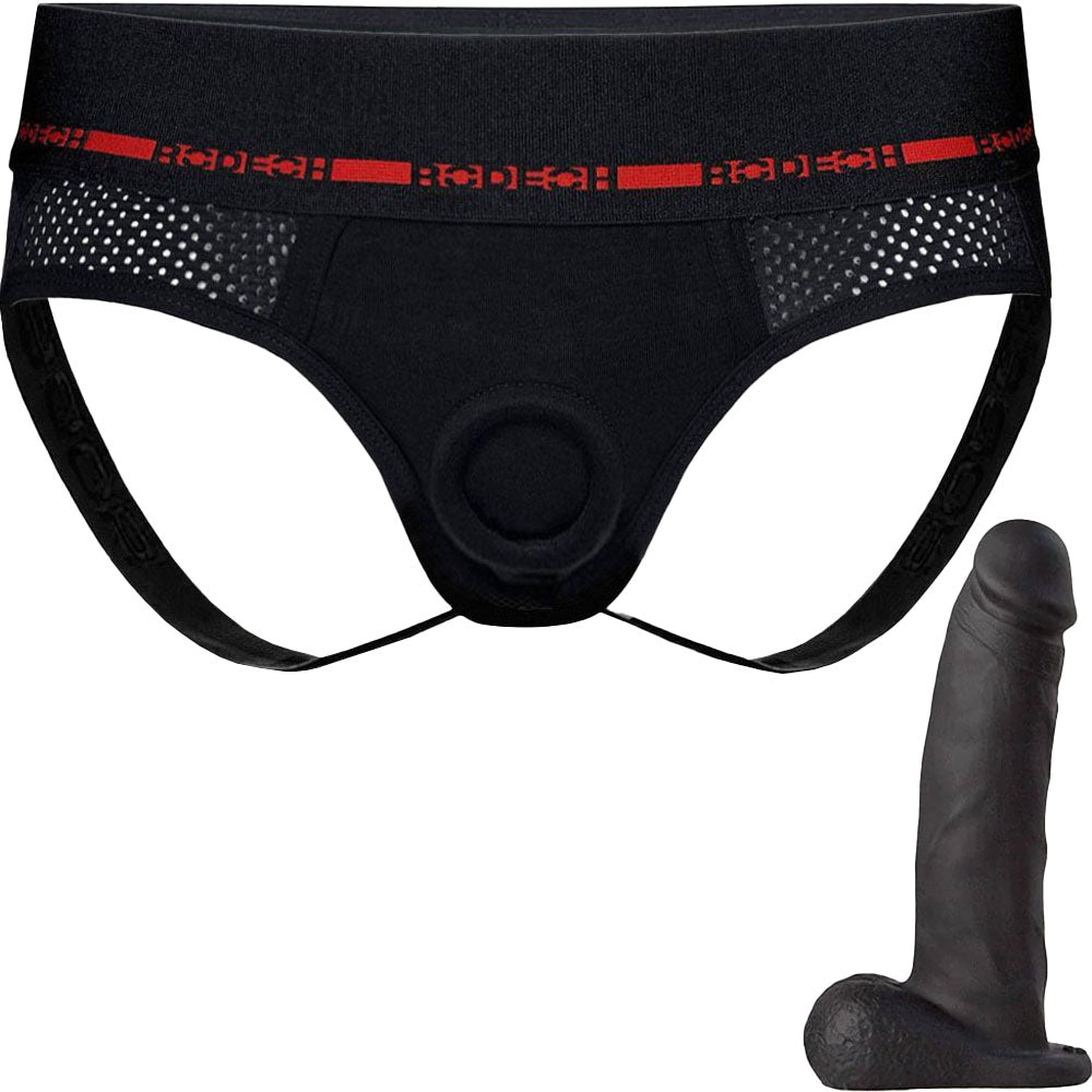 Jock Harness Black and 5.75" Realistic Silicone Dildo - Package Deal