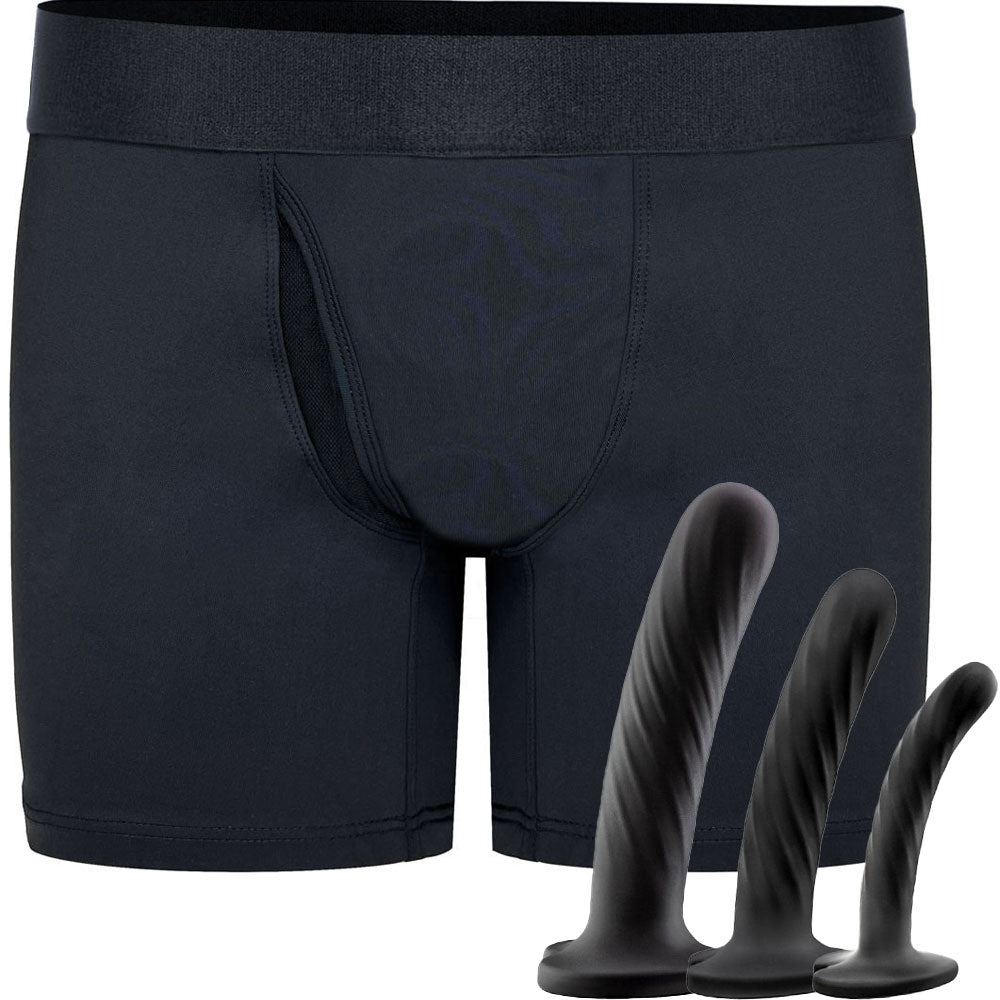 anal plug harness Beginner's Kit - 3 Pack Silicone Dildos & Luxe Boxer Harness