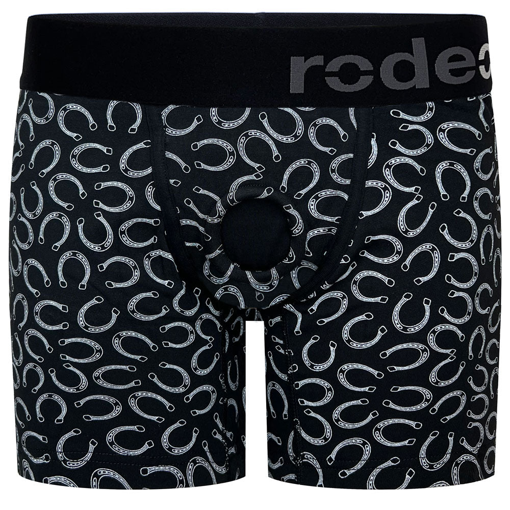 rodeoh rise boxer harness horseshoes black and white