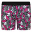 pink withblack and white zebras wesring glasses and a bowtie print RodeoH 6" inseam gender neutral boxer brief underwear with a satin logo band