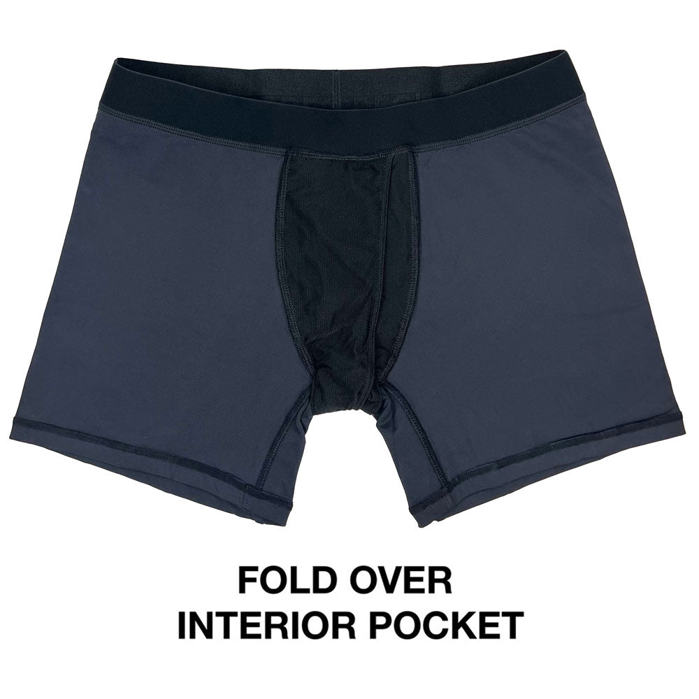 Interior of rodeoh swiftfit boxer with graphic of fold over interior pocket