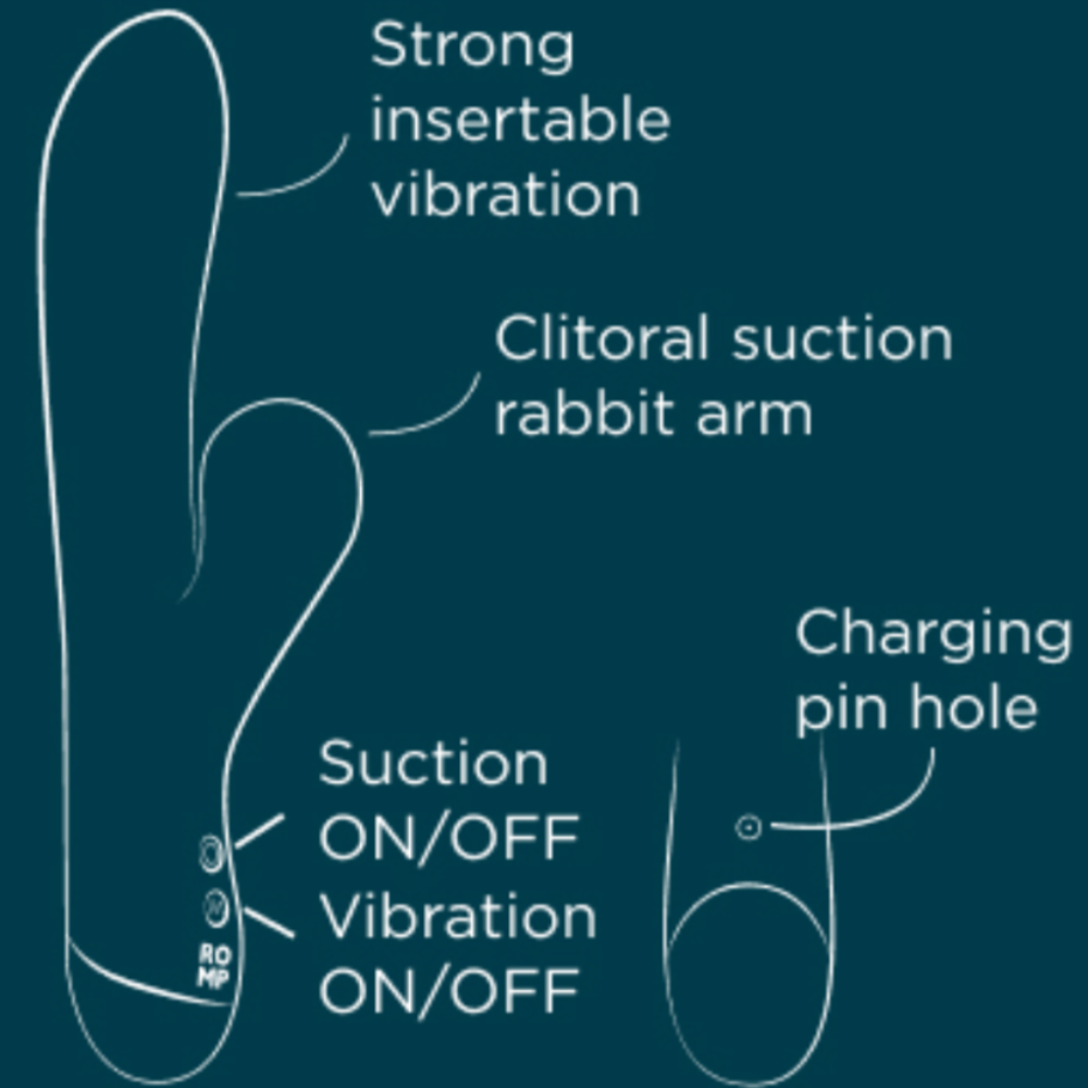ROMP Pulse Rechargeable Silicone Rabbit Vibrator with Pleasure Air - Purple/Pink