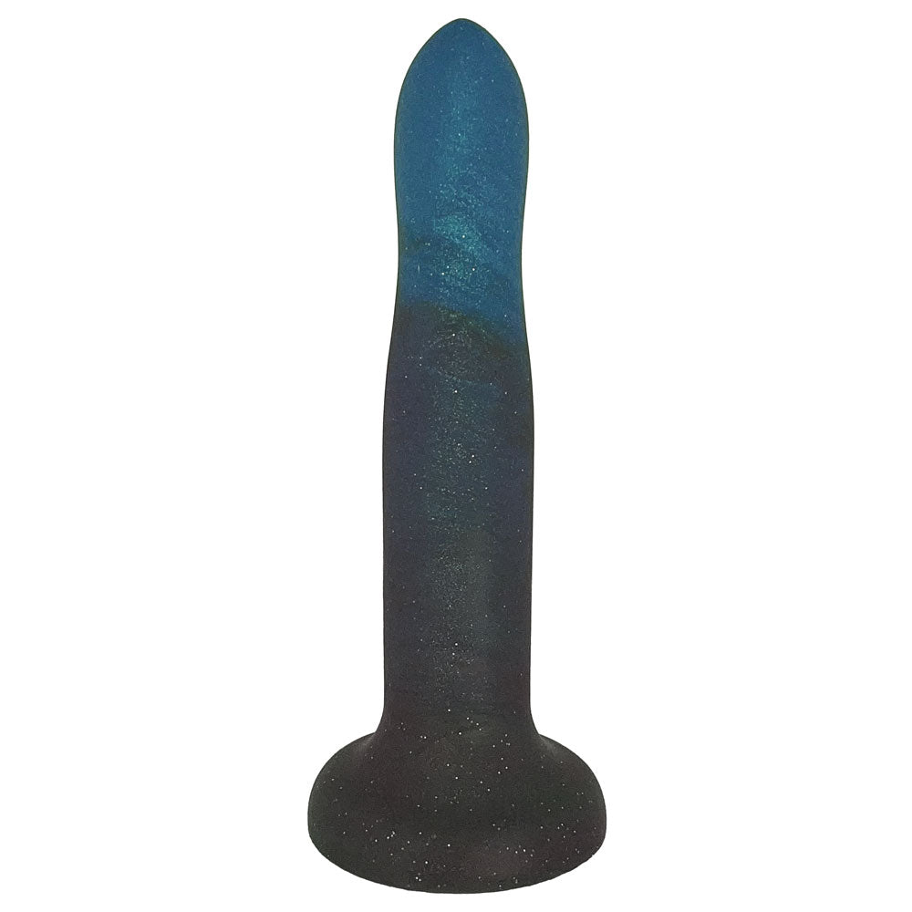 7" Rory Smoke Show Swirl Silicone Dildo - Teal Blue and Smoke Black