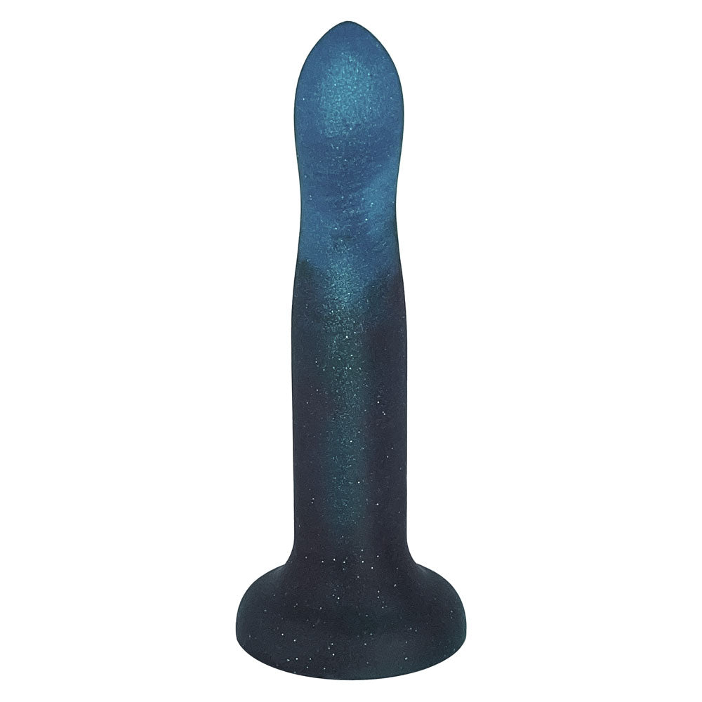 7" Rory Smoke Show Swirl Silicone Dildo - Teal Blue and Smoke Black