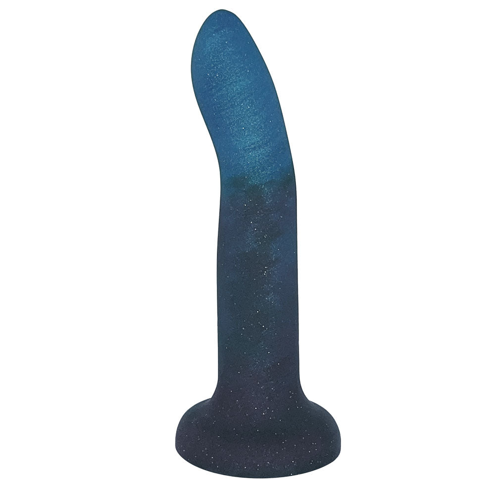 7" Rory Smoke Show Swirl Silicone Dildo - Teal Blue and Smoke Black