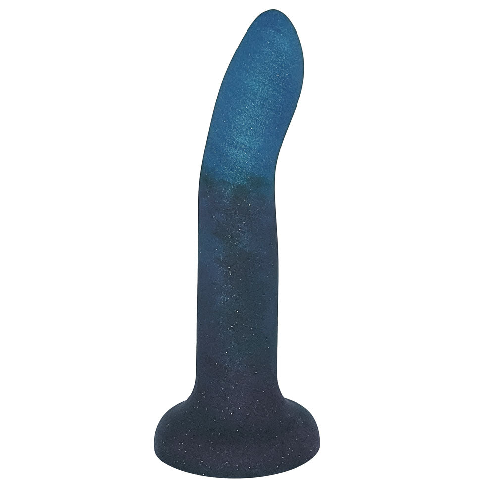 7" Rory Smoke Show Swirl Silicone Dildo - Teal Blue and Smoke Black