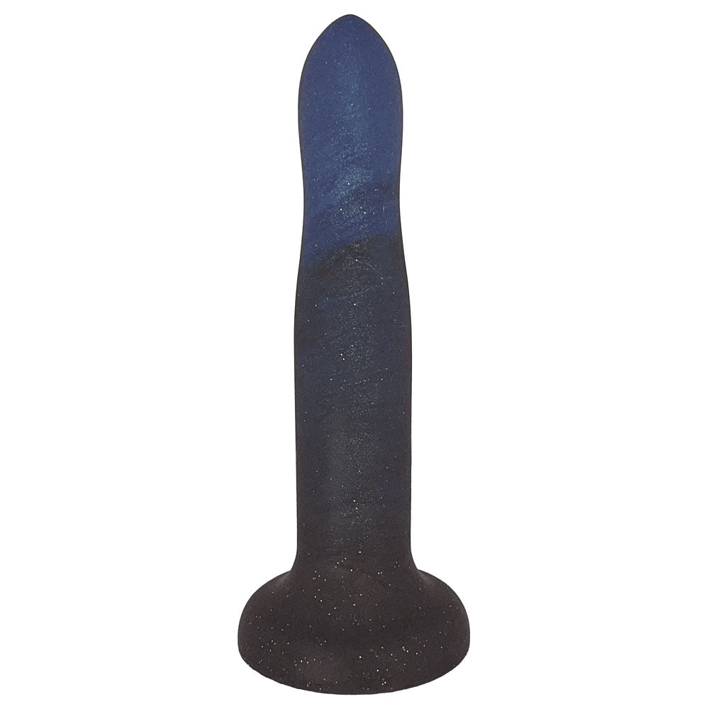7" Rory Smoke Show Swirl Silicone Dildo - Indigo Blue and Smoke Black