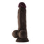 Shaft Model A silicone realistic dual density dildo with balls in Chocolate aka Mahogany with painted tip and suction cup base front view